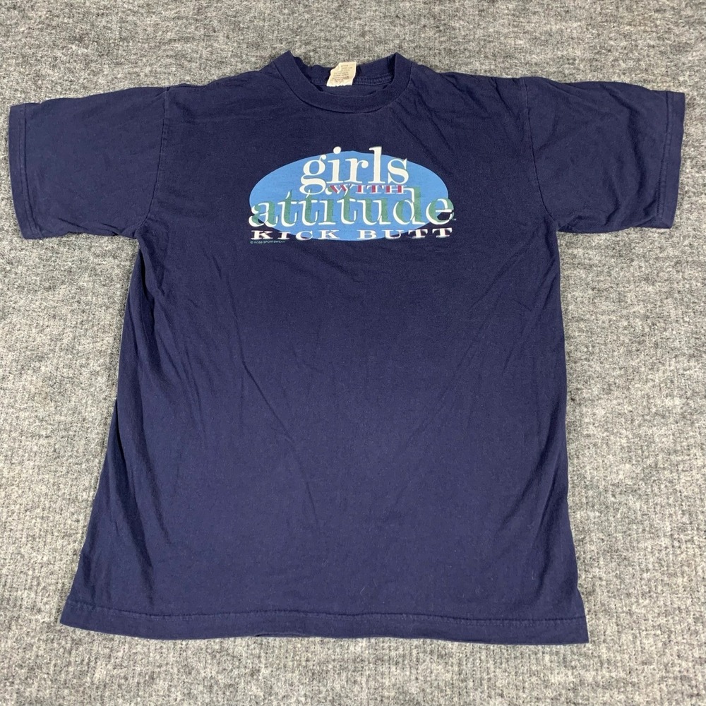 Vintage Ross Sportswear T Shirt Adult Large Navy Blue Girls With Attitude Y2K